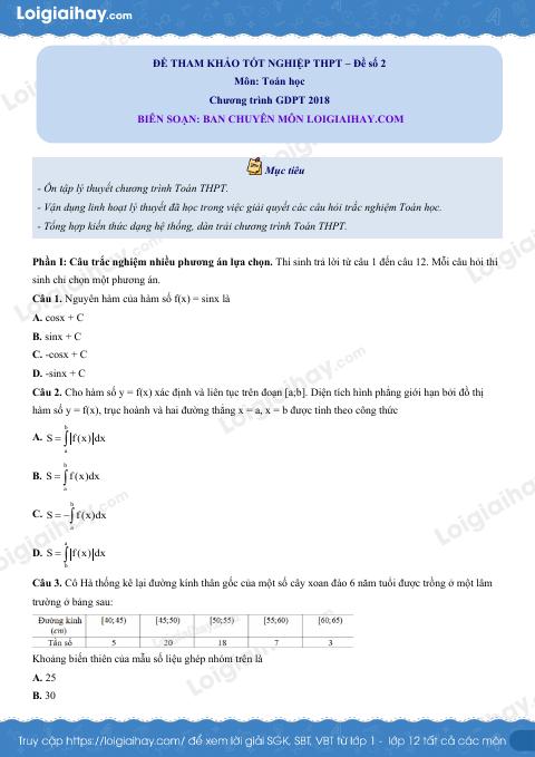 Đề tham khảo thi THPT môn Toán - Đề số 2 (hay, chi tiết)